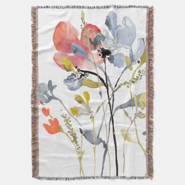 Flower Overlay - Watercolor Pastel Flowers Throw Blanket (Front Vertical)