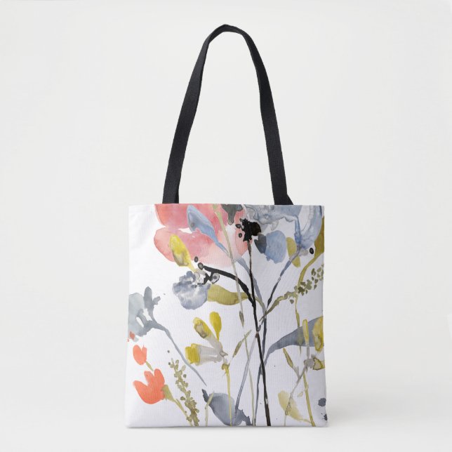 Flower Overlay - Watercolor Pastel Flowers Tote Bag (Front)