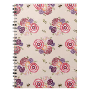 Flower Painting Bumble Bee Pattern Notebook
