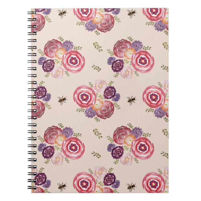 Flower Painting Bumble Bee Pattern  Notebook (Front)
