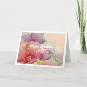 Flower Painting Custom Name Birthday Card