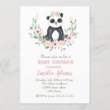 Flower panda for baby shower invitation