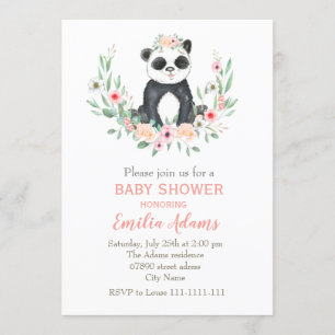 Flower panda for baby shower invitation