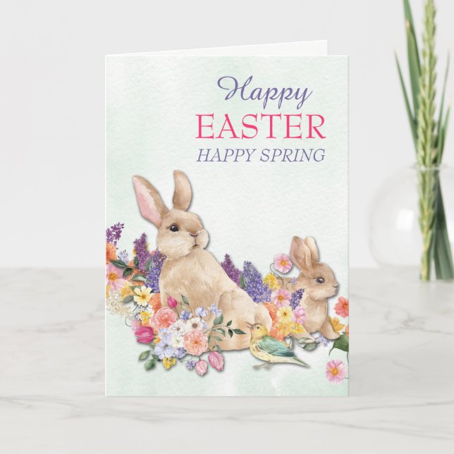 Flower Parade with Easter Bunnies Card (Front)