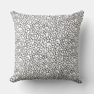 Flower Pattern 080821 - Black and White Throw Pill Cushion