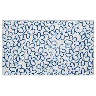 Flower Pattern 080821 - Indigo Blue and White Fabric