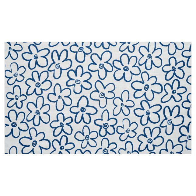 Flower Pattern 080821 - Indigo Blue and White Fabric (Fat Quarter)