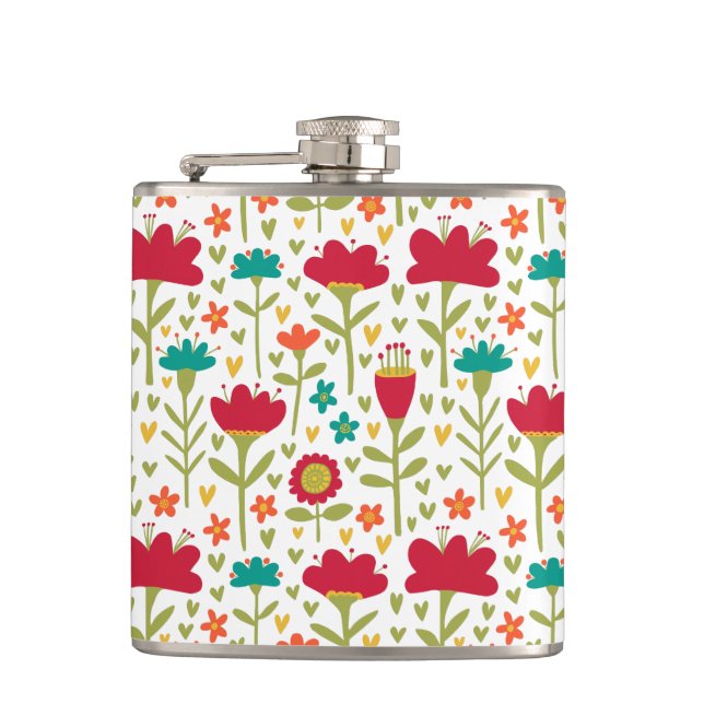 Flower Pattern 270515 Hip Flask (Front)