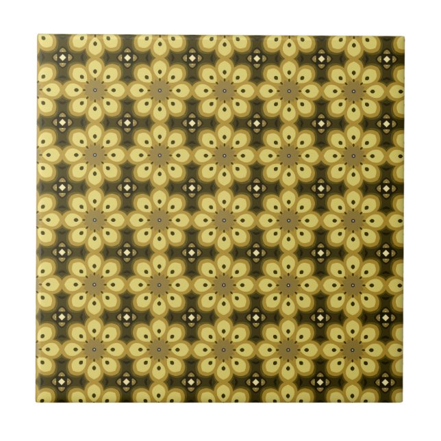 Flower Pattern Beige Cross Dark Brown Tile (Front)