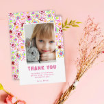 Flower Pattern Birthday Kids Girl Photo Thank You Card<br><div class="desc">Colourful Flower Pattern Birthday Kids Girl Photo Thank You Card. Colourful pattern with hand drawn flowers. Cute floral birthday thank you card for your friends and family. Upload your photo and personalise the card with your name and text. Great as thank you card for girls.</div>