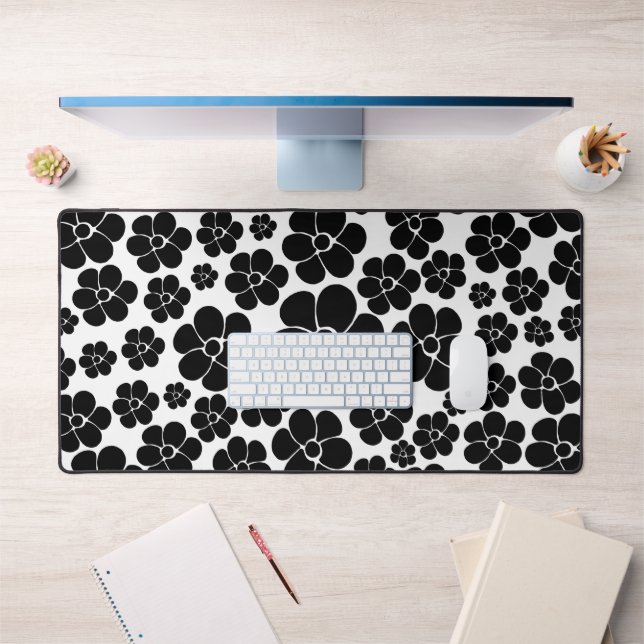 Flower Pattern - Black and White Desk Mat (Office 1)