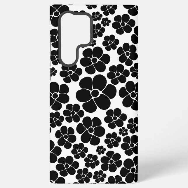 Flower Pattern - Black and White Samsung Galaxy S22 Ultra Case (Back)