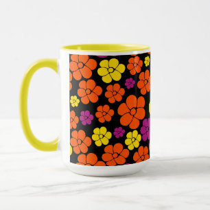 Flower Pattern - Black, Pink, Orange and Yellow  Mug