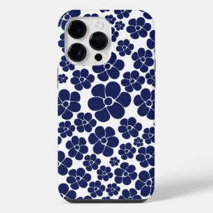 Flower Pattern - Blue and White iPhone 14 Pro Max Case