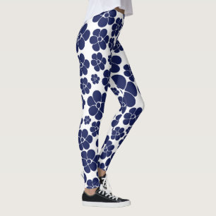 Flower Pattern - Blue and White Leggings