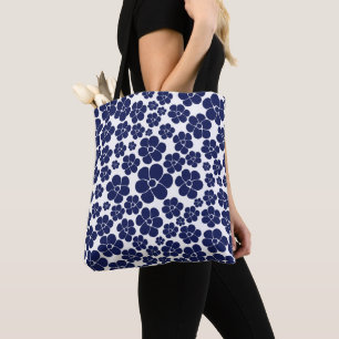 Flower Pattern - Blue and White Tote Bag