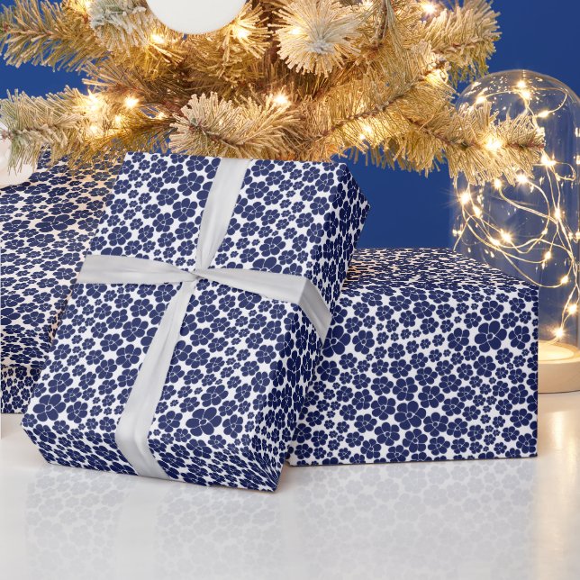Flower Pattern - Blue and White Wrapping Paper (Holidays)