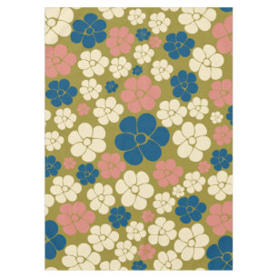 Flower Pattern - Blue, Olive Green, Pink and Cream Tablecloth