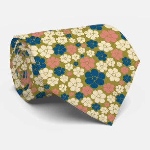 Flower Pattern - Blue, Olive Green, Pink and Cream Tie