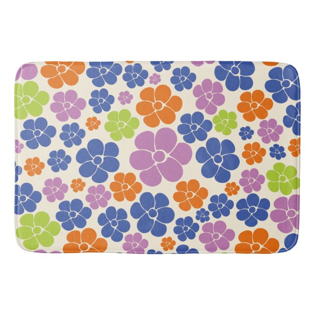 Flower Pattern - Blue, Orange, Purple, Green Bath Mat (Front)