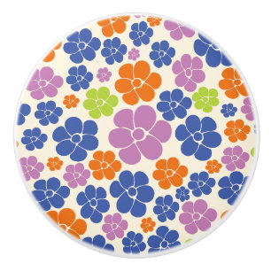 Flower Pattern - Blue, Orange, Purple, Green Ceramic Knob