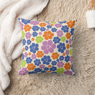 Flower Pattern - Blue, Orange, Purple, Green Cushion