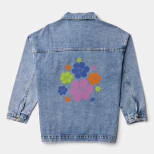 Flower Pattern - Blue, Orange, Purple, Green Denim Jacket