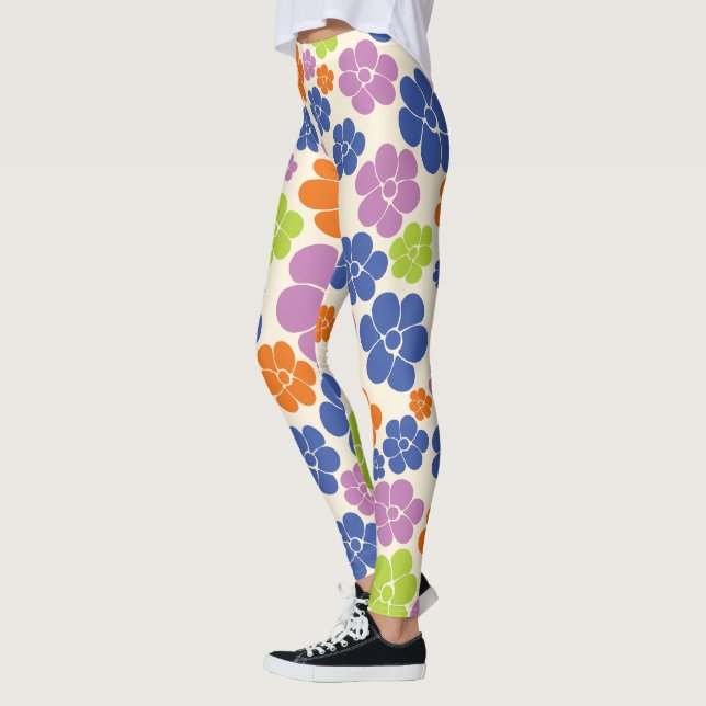 Flower Pattern - Blue, Orange, Purple, Green Leggings (Left)