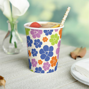 Flower Pattern - Blue, Orange, Purple, Green Paper Cups