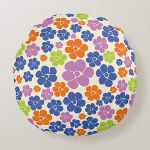Flower Pattern - Blue, Orange, Purple, Green Round Cushion