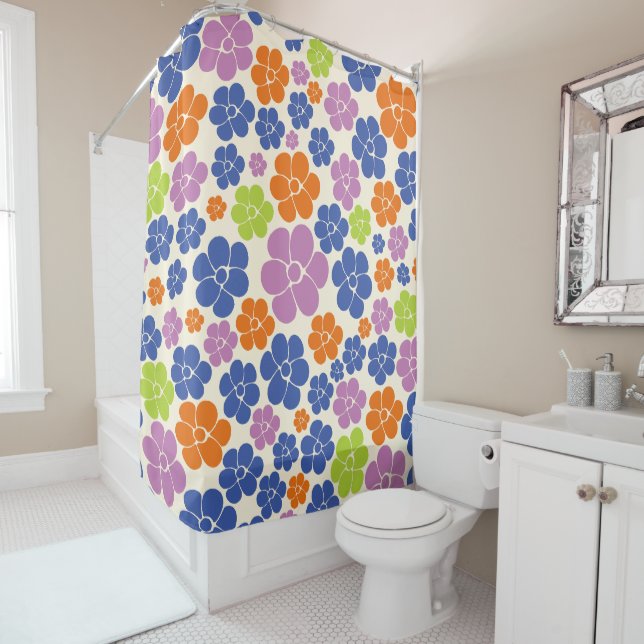 Flower Pattern - Blue, Orange, Purple, Green Shower Curtain (In Situ)