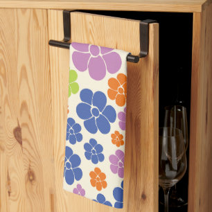 Flower Pattern - Blue, Orange, Purple, Green Tea Towel