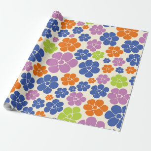 Flower Pattern - Blue, Orange, Purple, Green Wrapping Paper