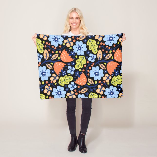 Flower pattern colourful shining  fleece blanket (In Situ)