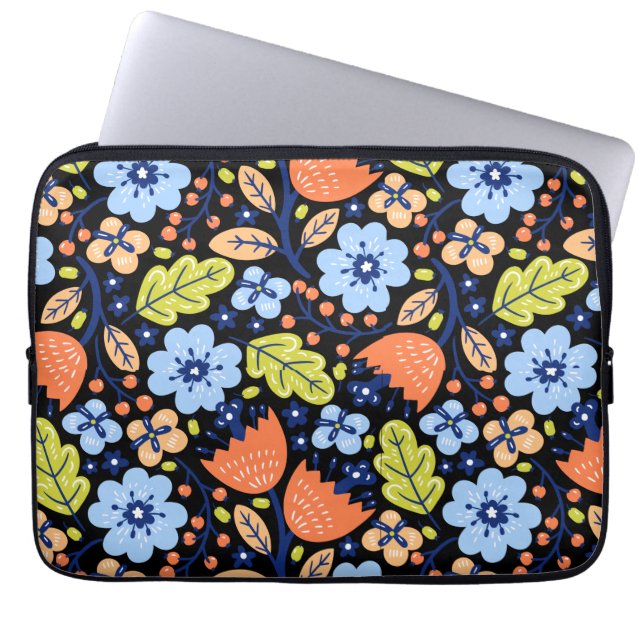 Flower pattern colourful shining  laptop sleeve (Front)