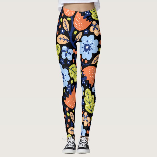 Flower pattern colourful shining leggings (Front)