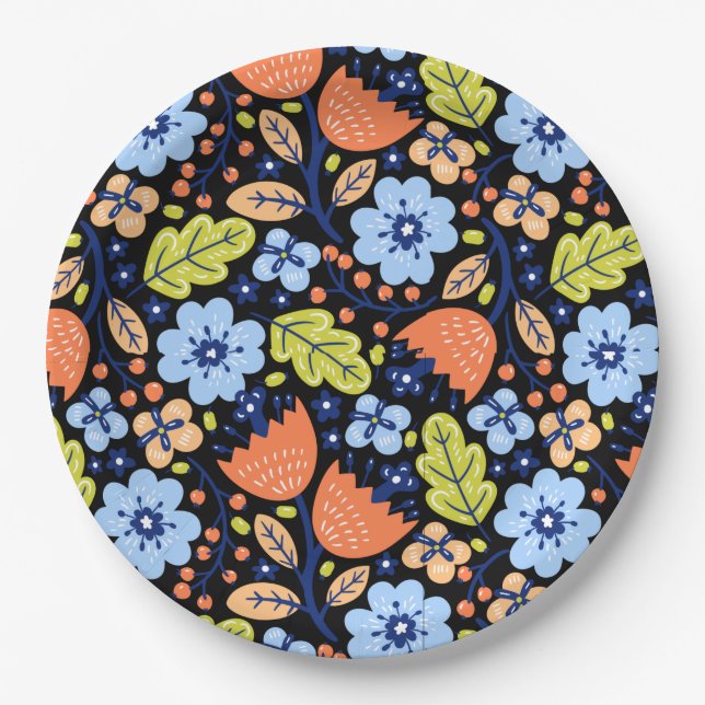 Flower pattern colourful shining    paper plate (Front)