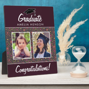 Flower Pattern Congratulations Graduate  2 Photo Plaque