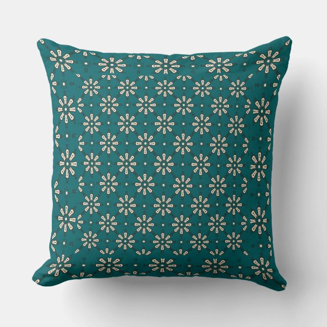Flower Pattern, Cream, Dark Teal Pillow or Cushion (Front)