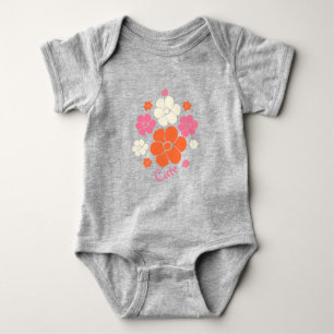 Flower Pattern Cute - Pink, Orange and Cream Baby Bodysuit