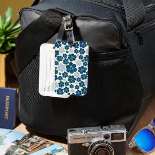 Flower Pattern - Dark Blue, Light Blue and Cream Luggage Tag