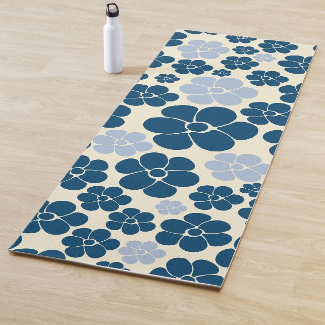 Flower Pattern - Dark Blue, Light Blue and Cream Yoga Mat (In Situ)