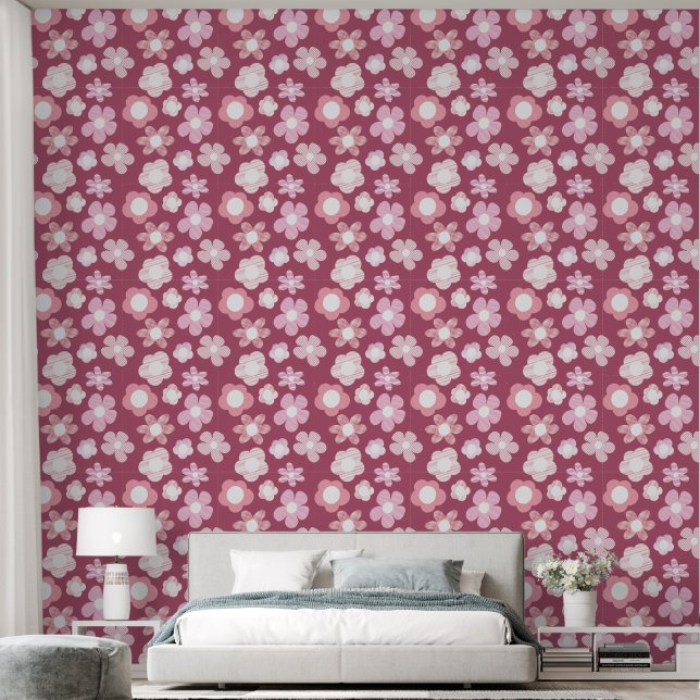 flower pattern dark pink wallpaper (Bedroom)