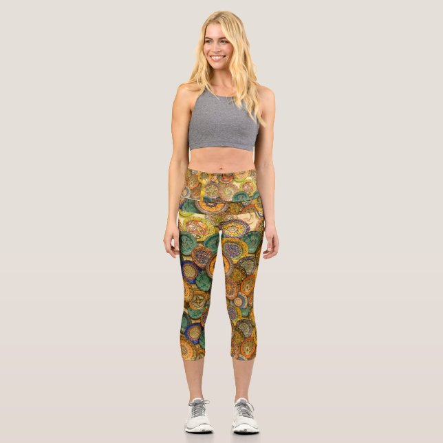 Flower Pattern Design Capri Leggings (Front)