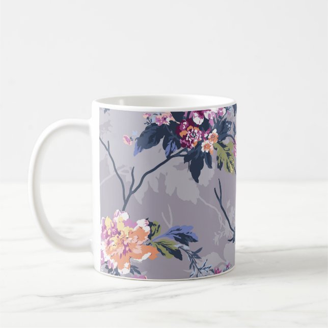 flower pattern design textile illustrationart, bac coffee mug (Left)