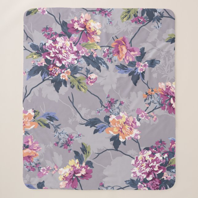 flower pattern design textile illustrationart, bac sherpa blanket (Front)
