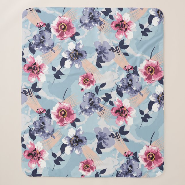 flower pattern design textile illustrationart,back sherpa blanket (Front)