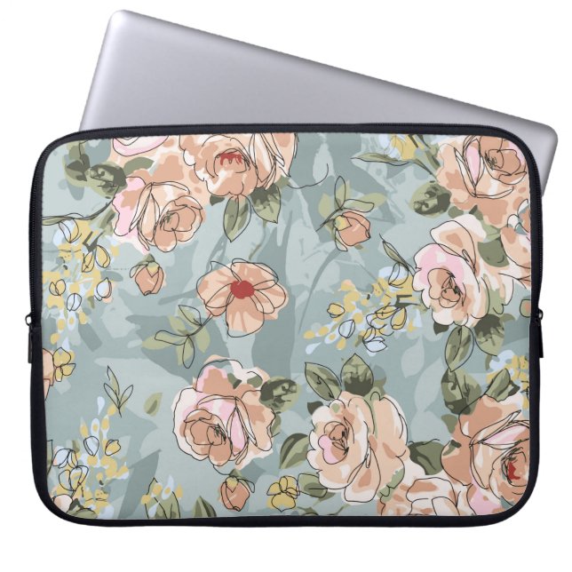 flower pattern design textile illustrationart, flo laptop sleeve (Front)