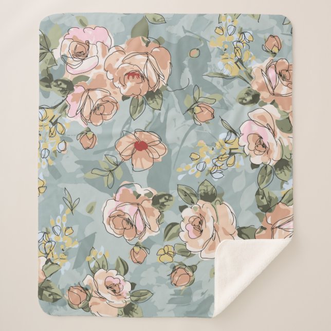 flower pattern design textile illustrationart, flo sherpa blanket (Front)