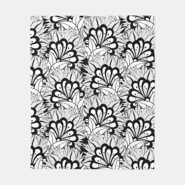 Flower Pattern Doodle Fleece Blanket (Front)